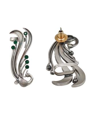 Emerald green stones peacock head ear cuffs 2