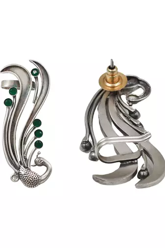 Emerald green stones peacock head ear cuffs