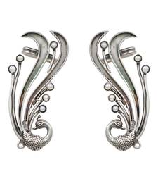Silver plated pearl peacock head ear cuffs