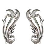 Silver plated pearl peacock head ear cuffs