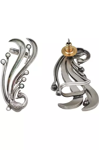 Silver plated pearl peacock head ear cuffs