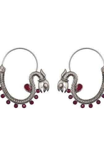 Ruby red stones kundan hoop earrings