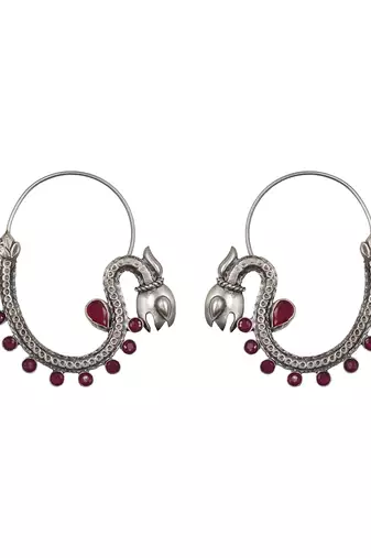 Ruby red stones kundan hoop earrings