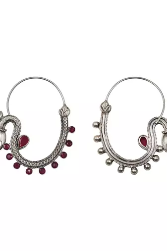 Ruby red stones kundan hoop earrings
