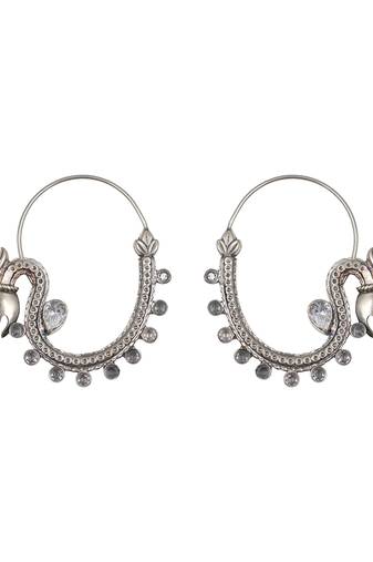 Silver plated kundan hoop earrings