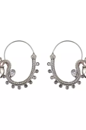 Silver plated kundan hoop earrings