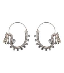 Silver plated kundan hoop earrings