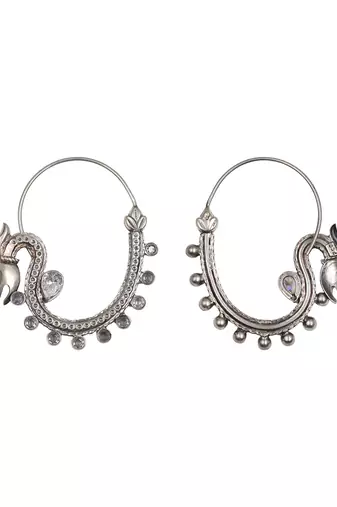 Silver plated kundan hoop earrings