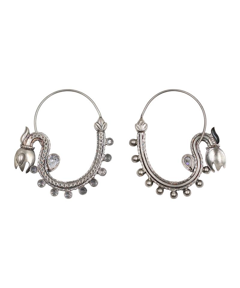 Silver plated kundan hoop earrings