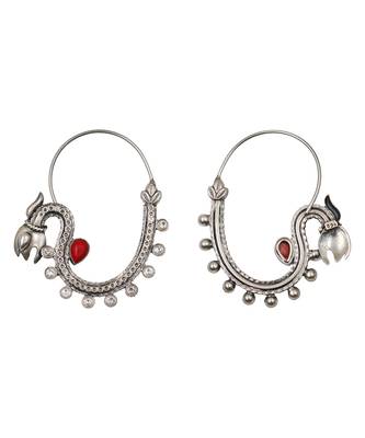 Silver plated red stone kundan hoop earrings 2