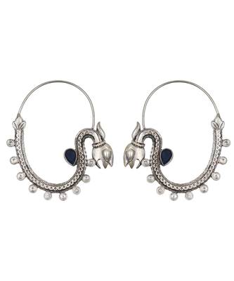 Dark blue stone kundan hoop earrings 1