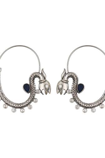 Dark blue stone kundan hoop earrings