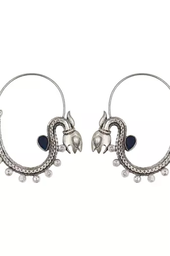 Dark blue stone kundan hoop earrings
