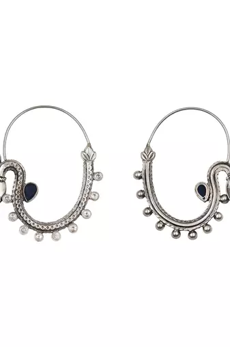 Dark blue stone kundan hoop earrings
