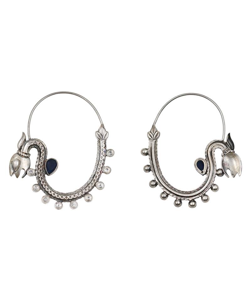 Dark blue stone kundan hoop earrings