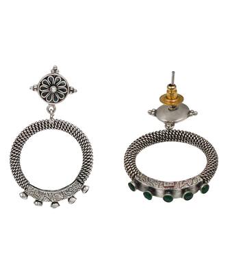 Silver plated green stone kundan stud earrings 1
