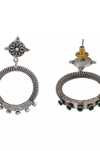Silver plated green stone kundan stud earrings