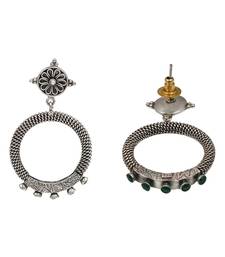 Silver plated green stone kundan stud earrings