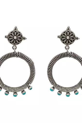 Silver plated aqua blue stones stud earrings