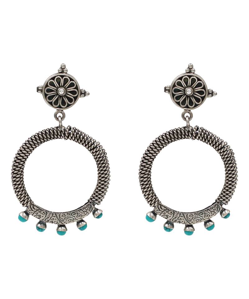 Silver plated aqua blue stones stud earrings