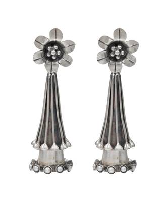 Silver plated white pearl dangler drop earrings 1