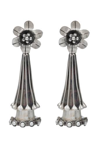 Silver plated white pearl dangler drop earrings