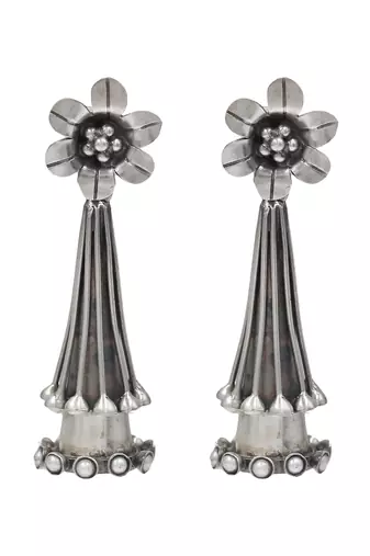 Silver plated white pearl dangler drop earrings