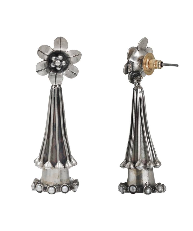 Silver plated white pearl dangler drop earrings