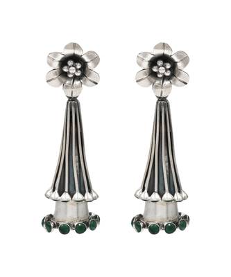 Silver plated green stone dangler drop earrings 1
