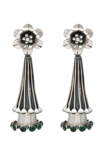 Silver plated green stone dangler drop earrings