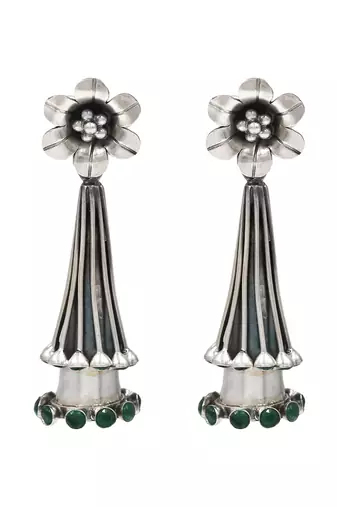 Silver plated green stone dangler drop earrings