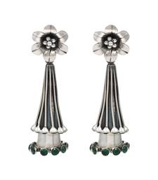 Silver plated green stone dangler drop earrings
