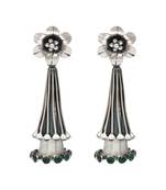 Silver plated green stone dangler drop earrings