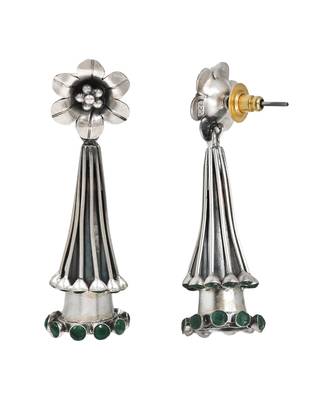 Silver plated green stone dangler drop earrings 2