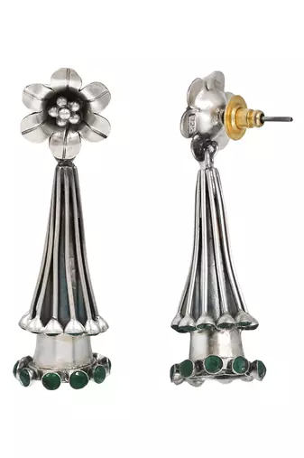 Silver plated green stone dangler drop earrings