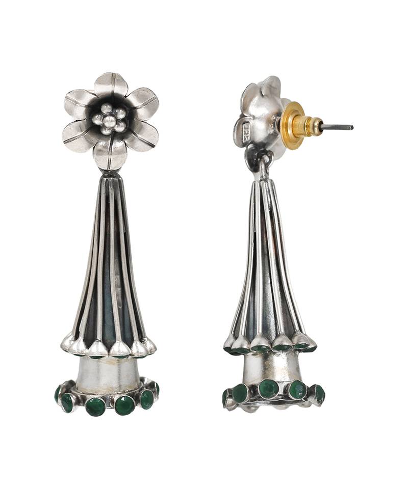 Silver plated green stone dangler drop earrings