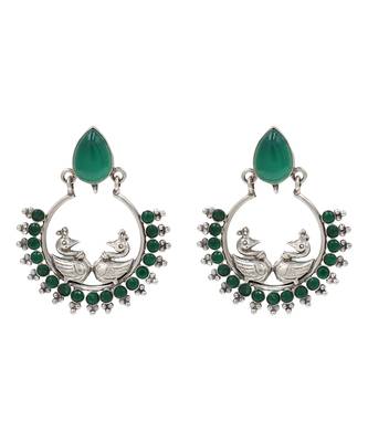 Silver plated green stone kundan chandbali earrings 1
