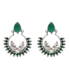 Silver plated green stone kundan chandbali earrings