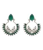 Silver plated green stone kundan chandbali earrings