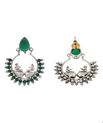 Silver plated green stone kundan chandbali earrings 2