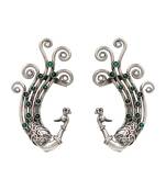 Green stones kundan swirling peacock ear cuffs