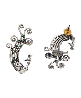 Green stones kundan swirling peacock ear cuffs 2