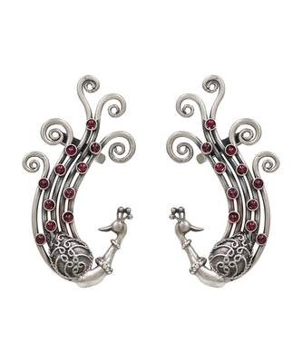 Ruby red stones kundan swirling peacock ear cuffs 1