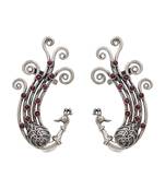 Ruby red stones kundan swirling peacock ear cuffs
