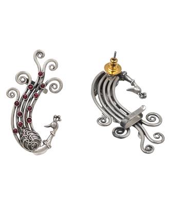 Ruby red stones kundan swirling peacock ear cuffs 2