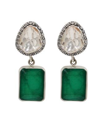 Silver plated emerald green moissanite drop earrings 1