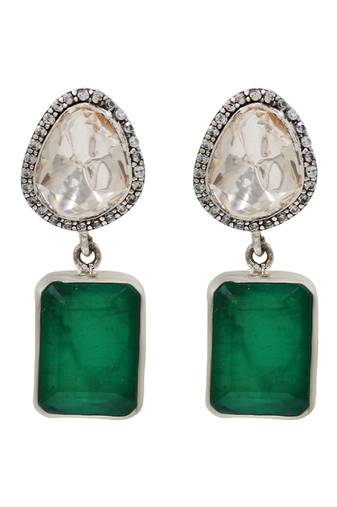 Silver plated emerald green moissanite drop earrings