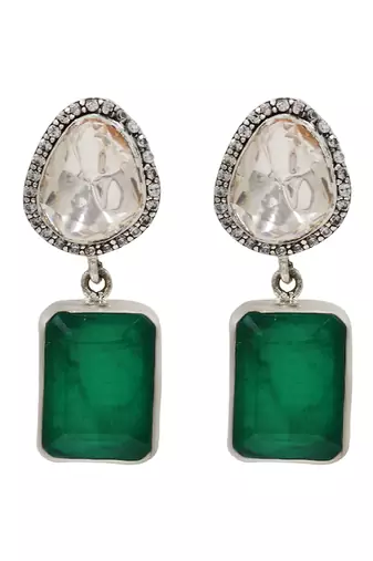 Silver plated emerald green moissanite drop earrings