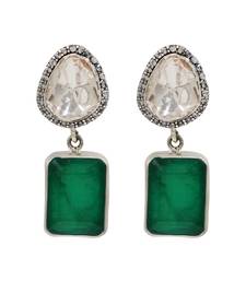 Silver plated emerald green moissanite drop earrings
