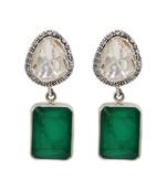 Silver plated emerald green moissanite drop earrings